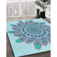 thumbnail image 3 of Ahgly Company Tapis d'Intérieur Lavable à la Machine, Carré, Transitionnel, Bleu Koi Bleu, Tapis de Zone, 6 Pieds Carré, 3 of 7