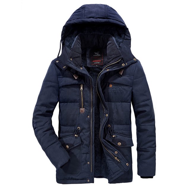 RKSTN Mens Fleece Jacket Winter Velvet Thickened Plus Size Jacket Solid Color Windproof Warm Cotton Padded Hooded Coat