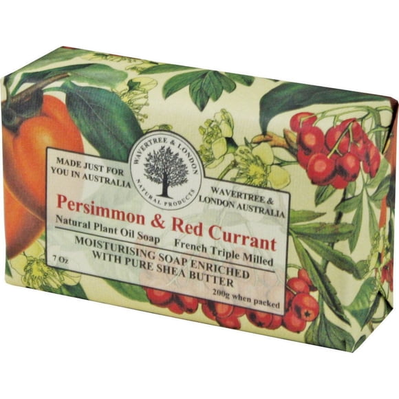 Wavertree & London Savon Naturel Parfumé Kaki & Cassis 7oz Hydratant Triple Broyé pour Femmes & Hommes Enrichi en Beurre de Karité - Savon Pur pour Bain & Corps