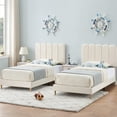 thumbnail image 4 of Easy Assembly Twin Upholstered Bed – Crystal Tufted Headboard with Diamond Buttons, Strong Wood Slats, Noise-Free, No Box Spring Needed – Platform Bed for Girls, 4 of 7