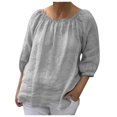 thumbnail image 1 of AherBiu Hauts Grande Taille pour Femmes Manches 3/4 Chemises d'Été en Coton et Lin Décontractées Coupe Ample Col Rond, 1 of 6
