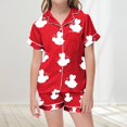 thumbnail image 2 of Pyjama pour Filles Enfant Filles Ensemble de Pyjama Classique en Satin Imprimé Abeille Dessin Animé Haut à Manches Courtes et Short Tenue Enfants Pyjama Rouge 8 Ans-9 Ans, 2 of 4