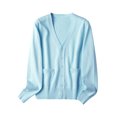 thumbnail image 1 of MAWCLOS Ladies Cardigan Sweater Long Sleeve Outwear V Neck Coat Soft Travel Button Down Jacket Light Blue L, 1 of 2