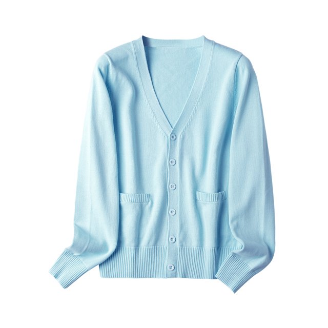 MAWCLOS Ladies Cardigan Sweater Long Sleeve Outwear V Neck Coat Soft Travel Button Down Jacket Light Blue L