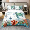 thumbnail image 1 of Erosebridal Tortue de Mer Verte Housse de Couette 100 % Coton Double, Ancre de Navigation Housse de Couette 100 % Coton Format Double, Déco de Phare, Réversible (Sans Couette), 1 of 6