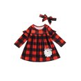 thumbnail image 2 of FAROOT Enfants Tenue de Noël, Père Noël Patch à Carreaux Robe à Manches Longues + Bandeau, 2 of 9