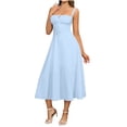 thumbnail image 1 of VEKDONE Women's Casual Split Drawstring Sundress With Straps Blue L, 1 of 8