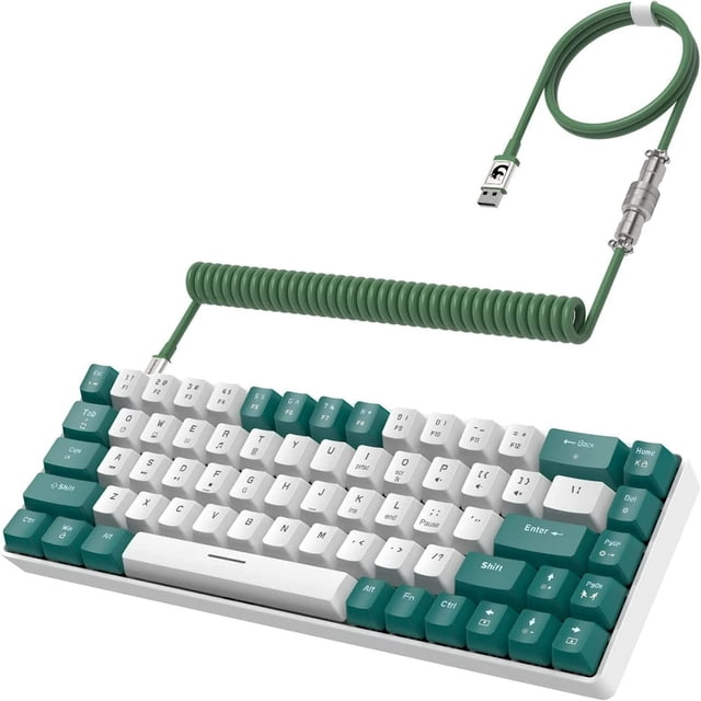 HAOAN T8 Clavier de Jeu 60 % 68 Touches Compact Mini Clavier Mécanique Filaire avec 18 Commutateurs Bleus Rétroéclairés RVB Chroma Câble de Clavier Bobiné USB-C pour PC Portable Mac XBOX - Bleu Blanc