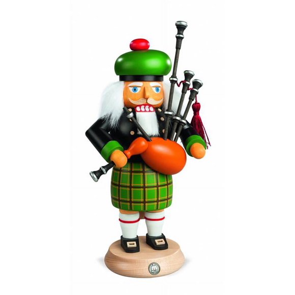 Casse-noisette Allemand Écossais avec Cornemuse, Hauteur 27 cm / 11 Pouces, Erzgebirge original par Muller Seiffen