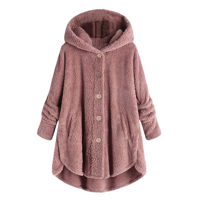 Womens Cardigan Plus Size Button Plush Tops Hooded Loose Cardigan Wool Coat Winter Jacket Navy Xl