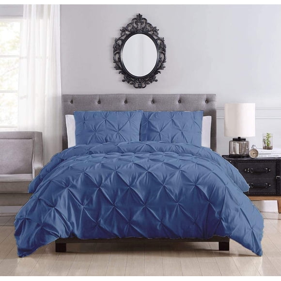 Ensemble de Housse de Couette à Plis Pincés en Coton avec Fermeture Éclair et Attaches d'Angle 800 Fils 100 % Coton Biologique à Plis Pincés Ensemble de Housse de Couette 3 Pcs Toutes Tailles et Couleurs
