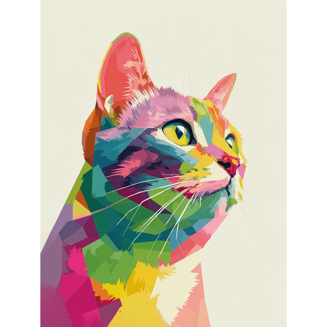 Colorful Abstract Cat Portrait Canvas Wall Art 15.75x11.81 Inches