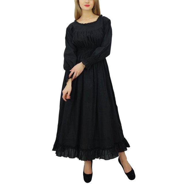 Bimba Robe Maxi Longue Décontractée en Coton pour Femme à Taille Smockée