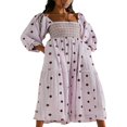 thumbnail image 1 of Women Long Dress Long Sleeve Square Neck Embroidery Flower Swing Dress, 1 of 5