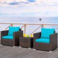 thumbnail image 1 of Costway Ensemble de Mobilier de Terrasse en Rotin 3 Pcs Canapé de Conversation Coussiné Turquoise, 1 of 9