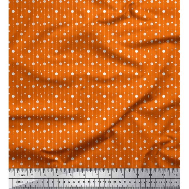 Soimoi Orange Rayon Crepe Fabric Line & Circle Geometric Fabric Prints By Yard 46 Inch Wide