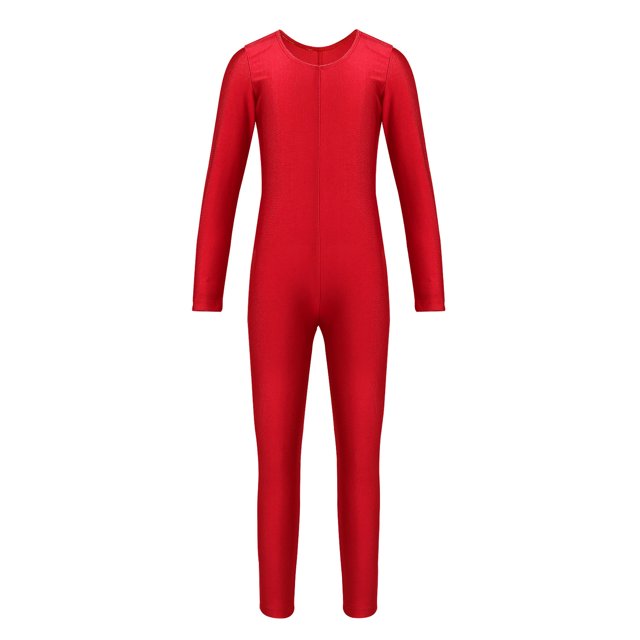 RUNQHUI Combinaison de Danse Ballet à Manches Longues pour Filles, Rouge 3TG