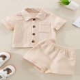 thumbnail image 2 of Baby Boy Cotton Linen Clothes Set Summer Casual Solid Color Short Sleeve Button Shirt With Pocket+Shorts Outfits, 2 of 9