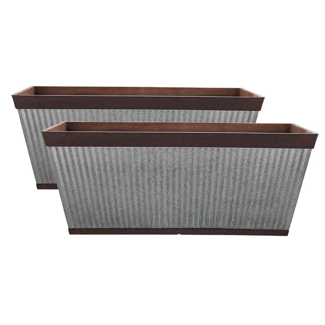 Southern Patio Jardinière à Rail de Terrasse Westlake de 24 Pouces, Rustique Galvanisée (Lot de 2)
