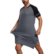 GPOECD Sleepwear Men's Big & Tall Color Block Long Night Shirts Short Sleeve with Pockets Soft for Home Wear Mens Pajamas Grey,L