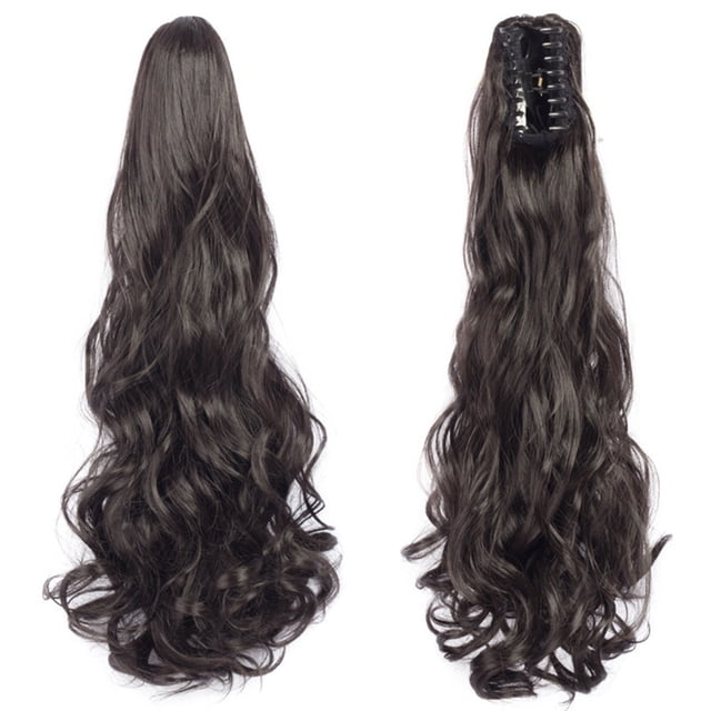 Perruque Bouclée pour Femme Queue de Cheval avec Pince Griffe Extension de Cheveux Ondulés de 22 Pouces de Long Perruques en Fibre Synthétique Résistantes à la Chaleur Prise Forte et Fixation Sécurisée