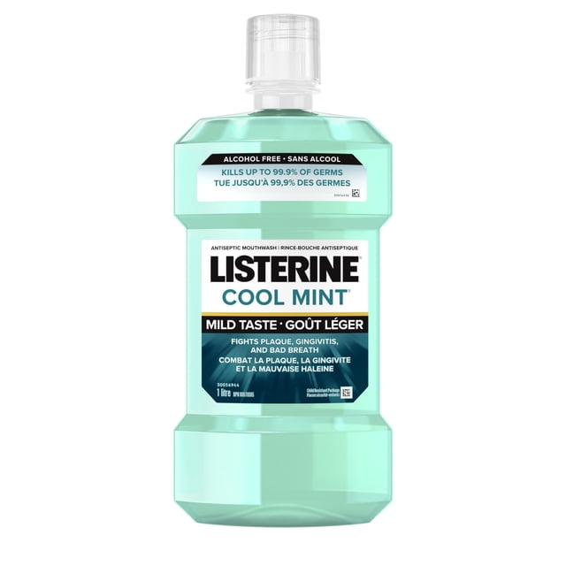 Listerine Zero Rince-Bouche Antiseptique Menthe Douce dans une Bouteille en Plastique Translucide Vert Pâle de 1 Litre avec un Bouchon Transparent Résistant aux Enfants, Formule Sans Alcool Qui Élimine jusqu'à 99,9 % des Germes et Combat la plaque, la Gingivite et la Mauvaise Haleine avec une Saveur Menthe Douce Idéale pour l'Hygiène Buccale Quotidienne.