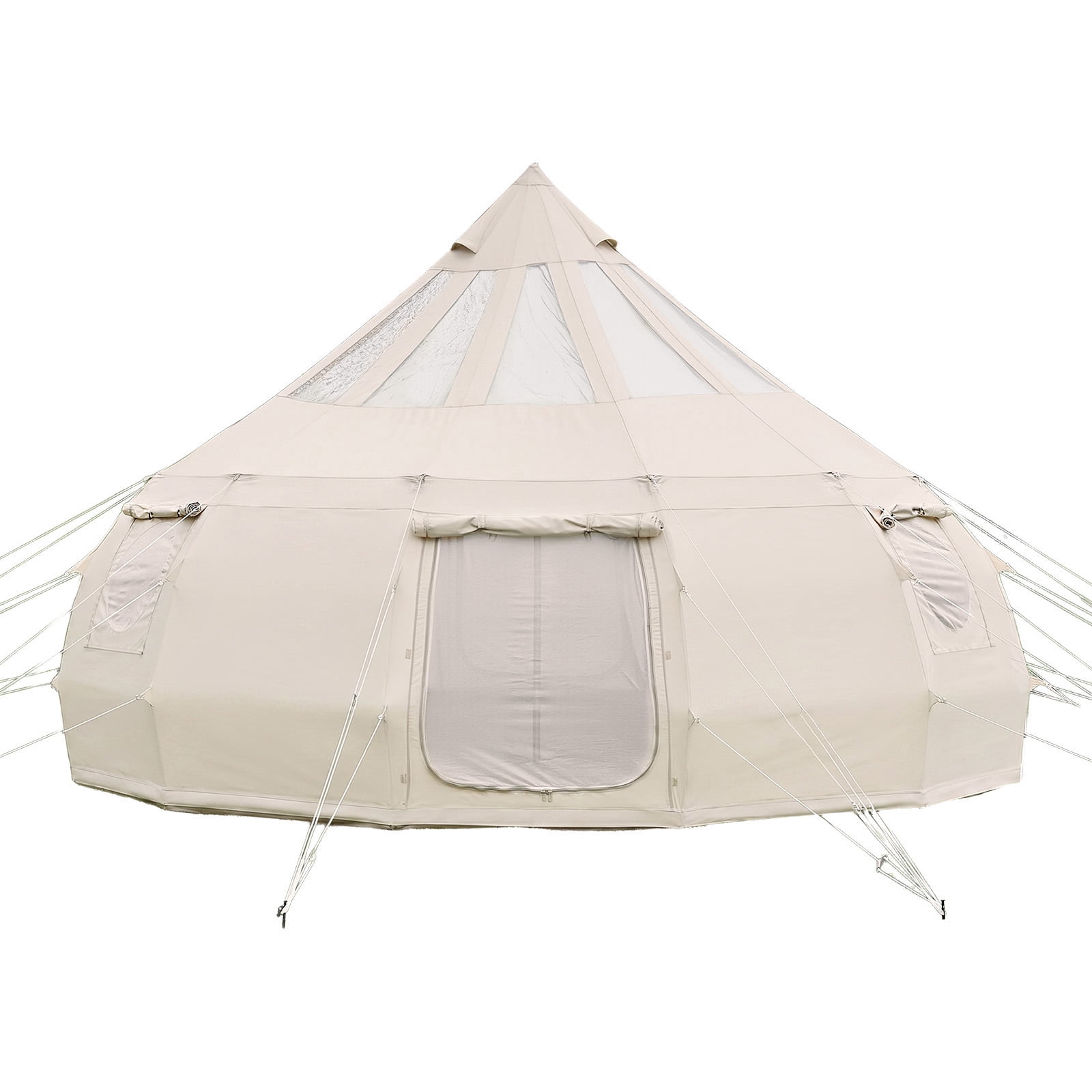 KFFKFF Canvas Bell Tent, 4 Seasons 16.4 ft Yurt Tent for Camping with Stove Jack, Poly-Cotton Canvas Breathable Holds up to 12 People with Rain Cover
