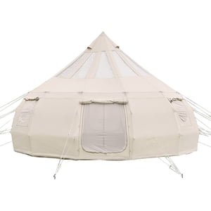 KFFKFF Canvas Bell Tent, 4 Seasons 16.4 ft Yurt Tent for Camping with Stove Jack, Poly-Cotton Canvas Breathable Holds up to 12 People with Rain Cover