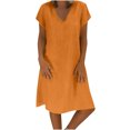 thumbnail image 1 of Cameland Robe d'Été Ample pour Femme à Col en V, Unie, à Manches Courtes, en Coton et Lin, 1 of 5