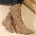 thumbnail image 4 of EGNMCR Knee High Boots Women's Fall Winter Flock Solid Color Long Boots Middle Heels Boots Pointed-Toe Knee High Boot, 4 of 5