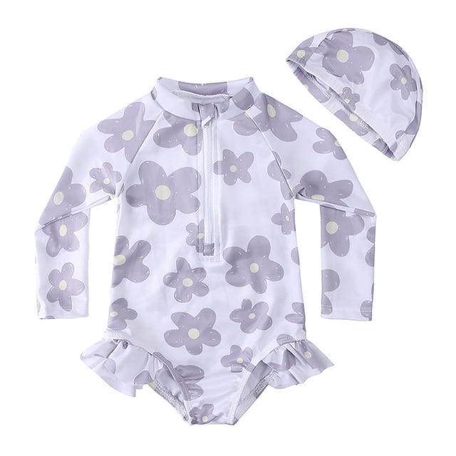 Toddler Girl Rash Guard Swimwear Flounce Printed Long Sleeve Sun Protection Summer Swimsuit 3-4 Years Girls Clothing