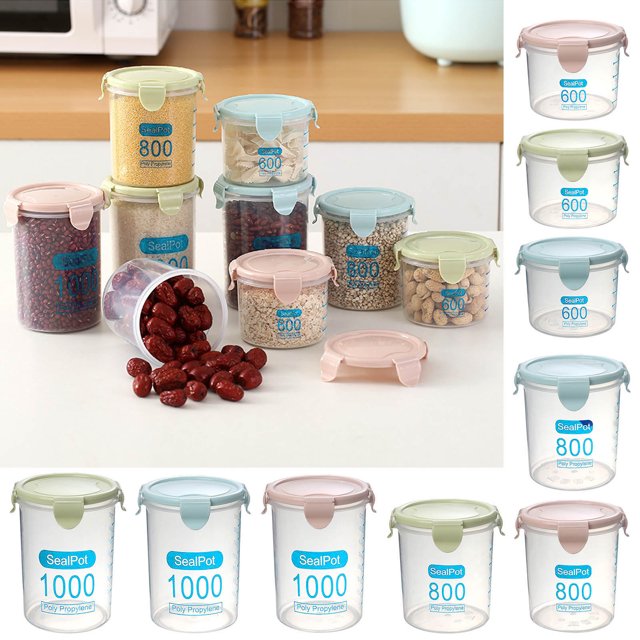 Cagogo under $5 9Pcs Airtight Food Storage Containers, Airtight Food Storage Containers, Plastic Kitchen Canisters, Stackable Pantry Organizers, Refrigerator Freezer Jars, Dry Food Storage Bins