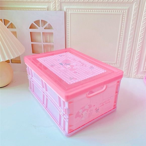 Sanrio Melody Kuromi Hello Kitty Cinnamoroll Pochacco Tie Lid Folding Table Organizer for School Snacks Toys Plastic Storage Box
