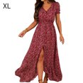 thumbnail image 1 of Robe Femme à Imprimé Floral à Col en V Vêtements Robe Courte Aguichant à Manches à Col en V Robe Maxi, Rose Foncé, TG, 1 of 7