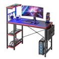 thumbnail image 1 of Bestier Reversible 44 inch Computer Desk with LED Lights and 4 Tier Shelves Gaming Desk, 1 of 9
