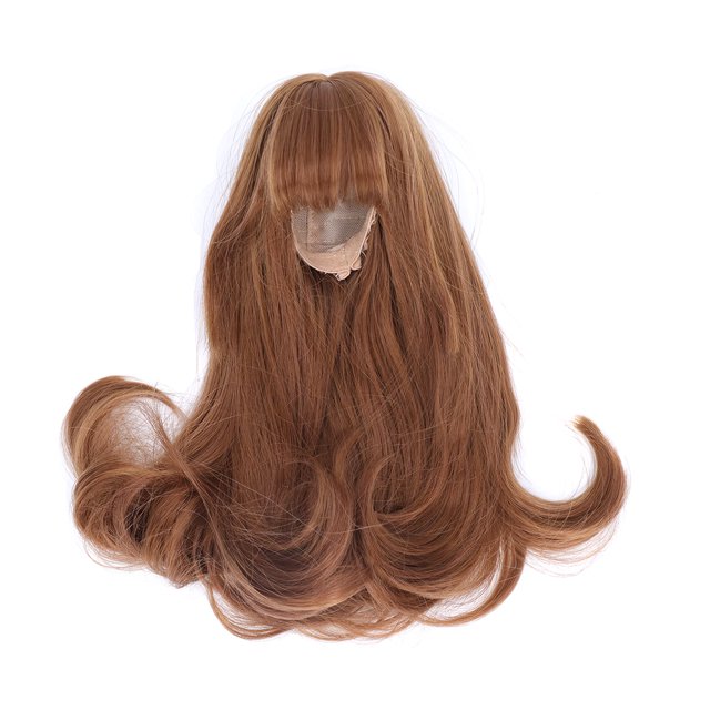 Long Fake Hair, High Temperature Wire Mesh Design Elasticity Toy Doll Natural And Fit With Neat Bangs For 21-24cm Simulation Dolls Light Brown