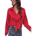 thumbnail image 4 of Innerwin Tops Lapel Neck Women Shirts Work Button Down Single Breasted Blouse Red L, 4 of 7