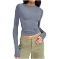 thumbnail image 2 of Dealovy Womens Long Sleeve Shirts Crew Neck Basic Crop Tops Slim Fitted Solid Color Going out Tops, 2 of 5
