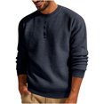thumbnail image 1 of Penkiiy Men's Solid Color 3-Button Round Neck Waffle Long Sleeved Shirt Navy, 1 of 8