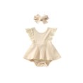 thumbnail image 1 of Honganda Newborn Girl Romper Outfits, Sleeveless Lace Patchwork Solid Color Dress Style Romper + Cute Headband Set, 1 of 8