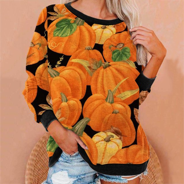 2023 Chandail de Mode pour Femmes Rabais de 50 % Liquidation Femmes Décontracté Manches Longues Col Rond Hauts Blouse Ample Chandail à Imprimé d'Halloween Graphique
