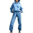 thumbnail image 2 of PVCS Women Casual Solid Color Two Piece Long Pants Hooded Pullover Long Sleeve Sweatshirts Sets, 2 of 8