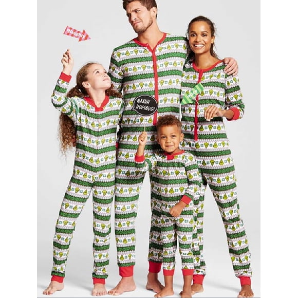 Family Matching Christmas Pajamas Set Green Stripe Onesies Sleepwear Xmas Nightwear Pajamas PJs