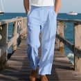 thumbnail image 2 of cfhntfmh Mens Lined Pants Stretch Dress Pants Solid Color Comfy Trousers Drawstring Lightweight Work Slacks with Pockets（Light Blue,3X-Large), 2 of 7