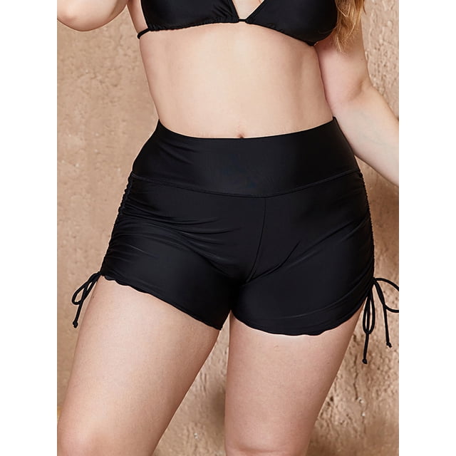 Charmo Womens Plus Size Drawstring Swim Board Shorts Ruched High Waisted Swimsuit Bottoms