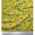 thumbnail image 1 of Soimoi Yellow Silk Fabric Flower & Cactus Tree Printed Fabric 1 Yard 42 Inch Wide, 1 of 3