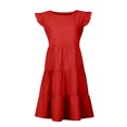 thumbnail image 4 of Bigersell Robes d'Église pour Femmes Été Décontractées Col Rond Manches Courtes Robe Unie à Coutures Robe Élégante pour Invitée de Mariage Longue Robes Patineuse pour Femmes, Style 8094, Rouge P, 4 of 6