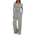 thumbnail image 1 of Diufon Matching Lounge Sets for Women Fall Outfits Long Sleeve V Neck Shirts Wide Leg Drawstring Pants with Pockets, 1 of 9