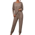 thumbnail image 2 of Meichang Women's Pajama Set 2 Piece Lounge Set Ribbed Knit Crew Neck Long Sleeve Pullover Tops Jogger Pants Set Fall Outfits Running Workout Sets Matching Tracksuit, 2 of 7