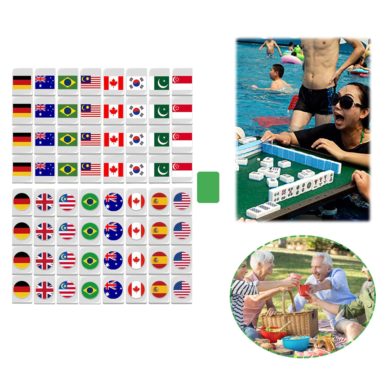 Jeu de Mah-Jong Ensemble de Jeu pour Adultes Enfants Motif de Drapeau Tuiles Jeux pour Pique-Niques Fêtes Éducatif